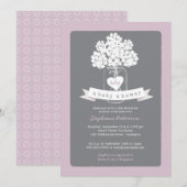 Sweet Mason Jar Lilac Baby shower gris Invitation (Devant / Derrière)