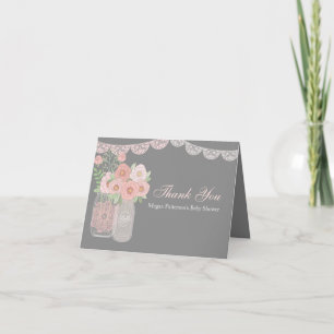 Sweet Mason Jar Roze Grijs Baby shower Dank u Bedankkaart