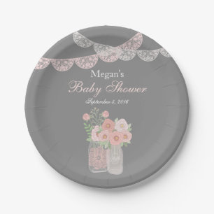 Sweet Mason Jar Roze Grijs Baby shower Papieren Bo Bordje