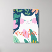 "Sweet Meow Time" Abstracte witte kat Canvas Afdruk (Voorkant)
