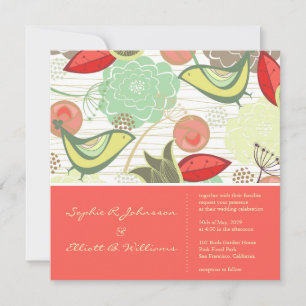 Sweet Mint Birds Floral Jardin Mariage Invitation