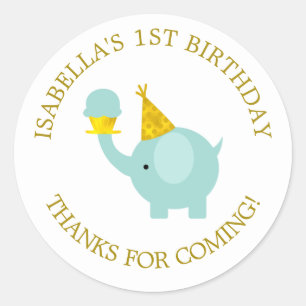 Sweet Mint Green Elephant Birthday Party Ronde Sticker