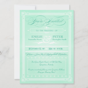 Sweet Mint Green Poster Style Wedding Invitting Kaart