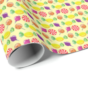 Sweet Mix Snoep Pattern Yellow Cadeaupapier