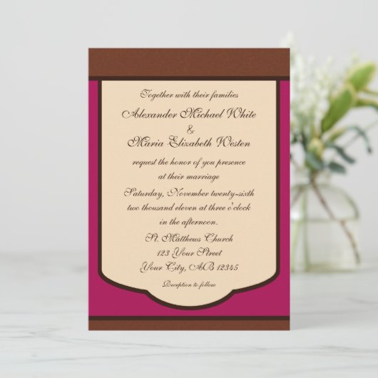 Sweet Mocha & Fuchsia Mariage Invitations (Debout devant)