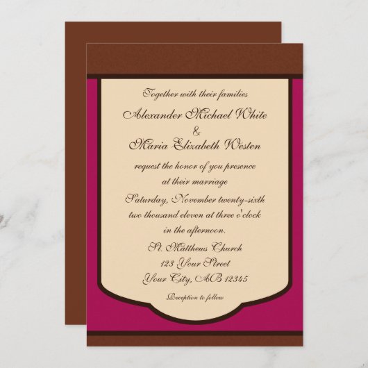 Sweet Mocha & Fuchsia Mariage Invitations (Devant / Derrière)