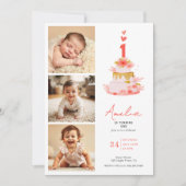Sweet Modern 1st Birthday Invitation Photo Collage (Devant)