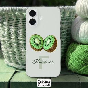 Sweet Modern Minimal Green Crochet Kiwi Naam iPhone 16 Hoesje