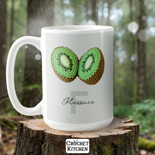 Sweet Modern Minimal Green Crochet Kiwi Naam Koffiemok