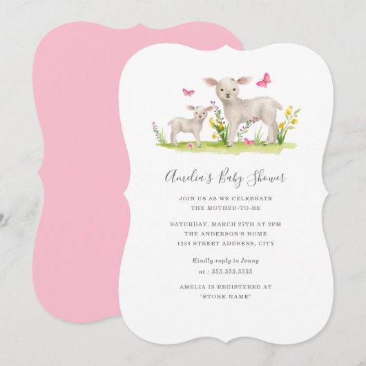 Sweet Mom Baby Sheep Baby shower Invitation (Devant / Derrière)