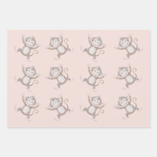 Sweet monkey baby shower pattern inpakpapier vel (Voorkant 3)