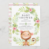 Sweet Monkey Meisje Baby shower Uitnodiging (Voorkant / Achterkant)