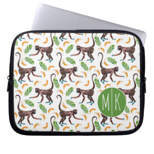 Sweet Monkeys Juggling Bananas Monogram Laptop Sleeve