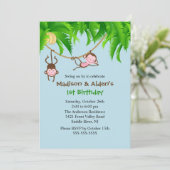 Sweet Monkeys Twin Birthday Invitation Kaart (Staand voorkant)