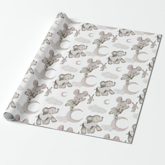 Sweet Moon Dreams Mouse, Speelgoed Bunny, olifant Cadeaupapier (Uitgerold)