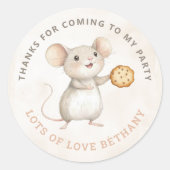 Sweet Mouse en Cookies Verjaardagsfeest Dank u Ronde Sticker (Voorkant)