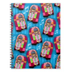 Sweet Neon Jukeboxes Fun Retro Pattern Notitieboek