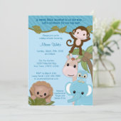 Sweet Oerwoud Babies Baby shower Uitnodigingsblauw Kaart (Staand voorkant)