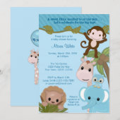 Sweet Oerwoud Babies Baby shower Uitnodigingsblauw Kaart (Voorkant / Achterkant)