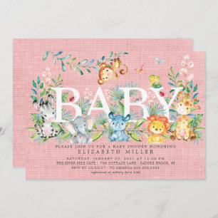 Sweet Oerwoud Dieren Meisjes Baby shower Uitnodigi Kaart