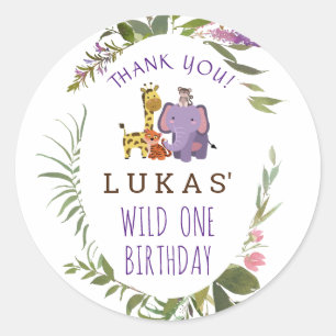 Sweet Oerwoud Safari Animal 1st Birthday Ronde Sticker