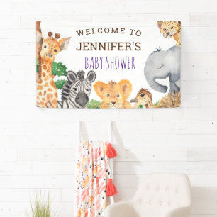 Sweet Oerwoud Safari Animal Wild Eén Baby shower Spandoek