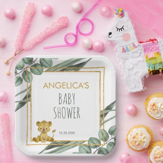 Sweet Oerwoud Safari Leeuw Goud Baby shower Papieren Bordje (Feest)