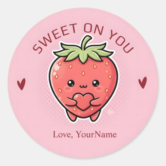 Sweet on You Cute Strawberry Valentine Sticker (Devant)