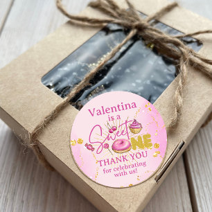 Sweet One 1e verjaardag roze goud gunst dank u Ronde Sticker