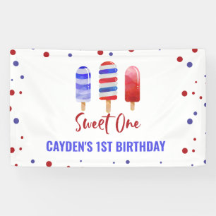 Sweet One 1st Birthday Ice Pop 4 juli Spandoek