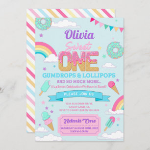 Sweet One 1st Birthday Party Snoep Land Invitation Kaart
