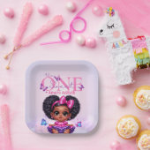 Sweet ONE Afro Puff Baby Meisje Paarse 1e Verjaard Papieren Bordje (Feest)