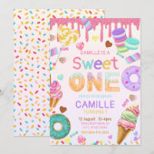 Sweet One Birthday Girl invitation (Devant / Derrière)