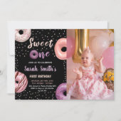 Sweet One Black Photo Donut Invitations Anniversai (Devant)