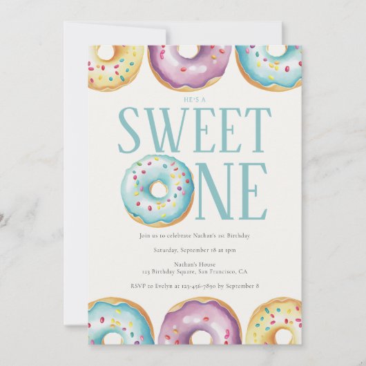 Sweet One Blue 1st Birthday Party Invitation (Devant)