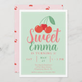 Sweet One Cherry 3e Invitation anniversaire (Devant / Derrière)