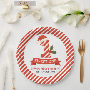 Sweet One Christmas Eerste Verjaardag Uitnodiging Papieren Bordje