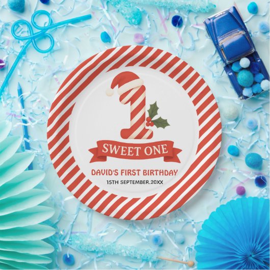 Sweet One Christmas Eerste Verjaardag Uitnodiging Papieren Bordje (Feest)