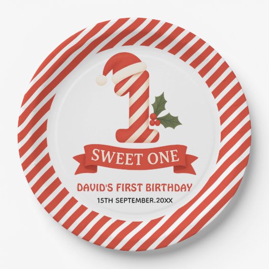 Sweet One Christmas Eerste Verjaardag Uitnodiging Papieren Bordje (Voorkant)