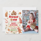 Sweet One Christmas Gingerbread House Verjaardag Kaart (Voorkant)