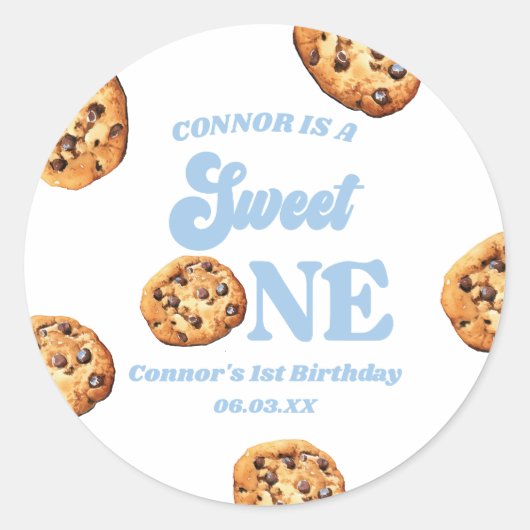Sweet One Cookies en Melk 1e Verjaardagsfeest Ronde Sticker (Voorkant)
