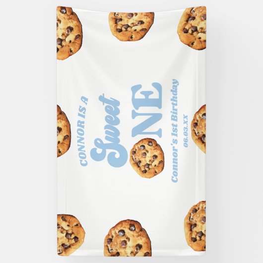 Sweet One Cookies en Melk 1e Verjaardagsfeest Spandoek (Verticaal)