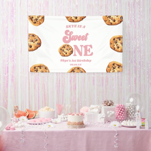 Sweet One Cookies en Melk 1e Verjaardagsfeest Spandoek (Feest)