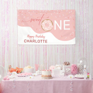 Sweet One Cute Pink Girl's eerste verjaardag Spandoek