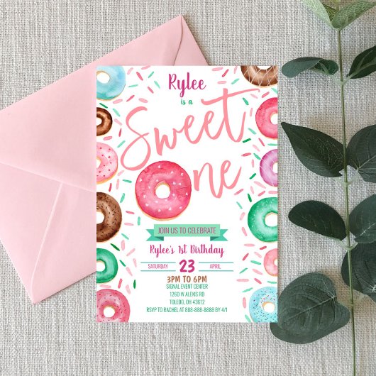 Sweet One Donut 1er Anniversaire Fête Invitation