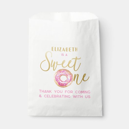 Sweet One Donut 1st Birthday Roze Goud Traktatie Bedankzakje (Voorkant)