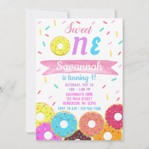 Sweet One Donut Birthday Uitnodiging