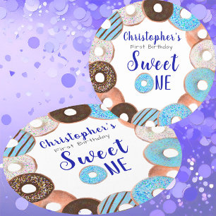 Sweet One Donut Blue Boy Eerste Verjaardagsfeest Ronde Kartonnen Onderzetter