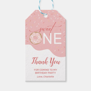 Sweet One Donut Girl's 1e verjaardag Dank je Cadeaulabel