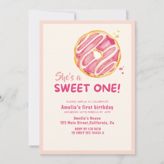 Sweet one donut roze meisje eerste verjaardag kaart (Voorkant)